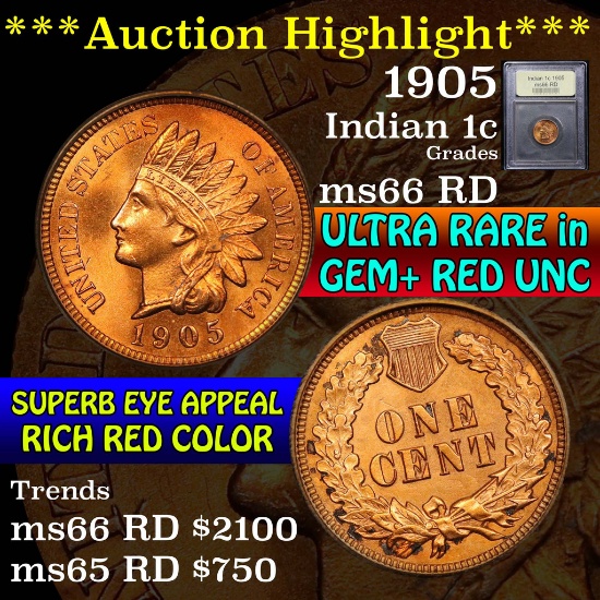 ***Auction Highlight*** 1905 Indian Cent 1c Graded GEM+ Unc RD by USCG (fc)
