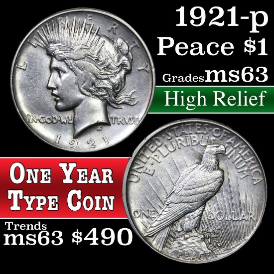 1921-p Peace Dollar $1 Grades Select Unc (fc)