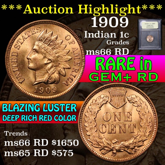 ***Auction Highlight*** 1909 Indian Cent 1c Graded GEM+ Unc RD by USCG (fc)