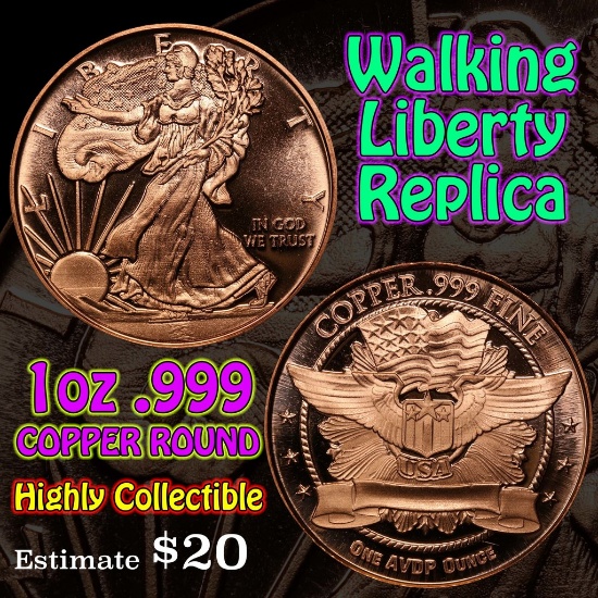 Walking Liberty replica 1 oz .999 Copper Round