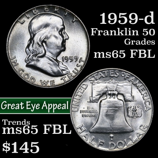 1959-d Franklin Half Dollar 50c Grades GEM FBL