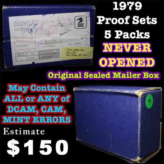Original Sealed mailer box 1979 proof sets, 5 packs never opened