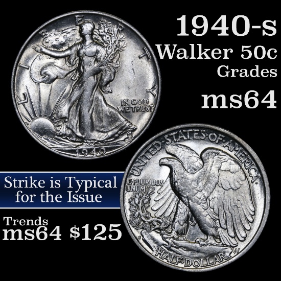 1940-s Walking Liberty Half Dollar 50c Grades Choice Unc