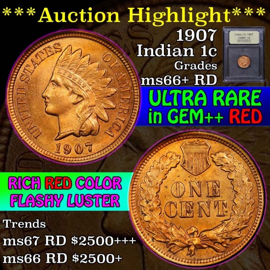 ***Auction Highlight*** 1907 Indian Cent 1c Graded GEM++ RD By USCG (fc)