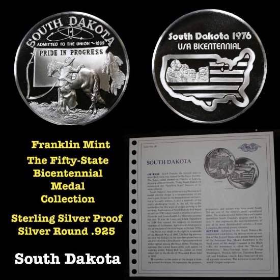 The Fifty State Bicentennial Medal Collection - South Dakota Sterling Silver .925 Round 1 oz. Proof