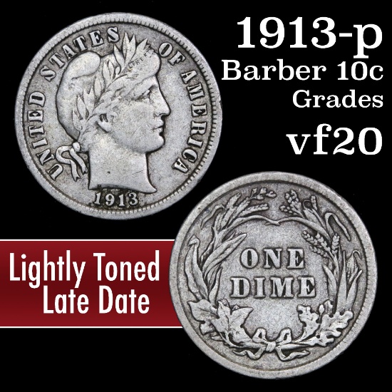 1913-p Barber Dime 10c Grades vf, very fine