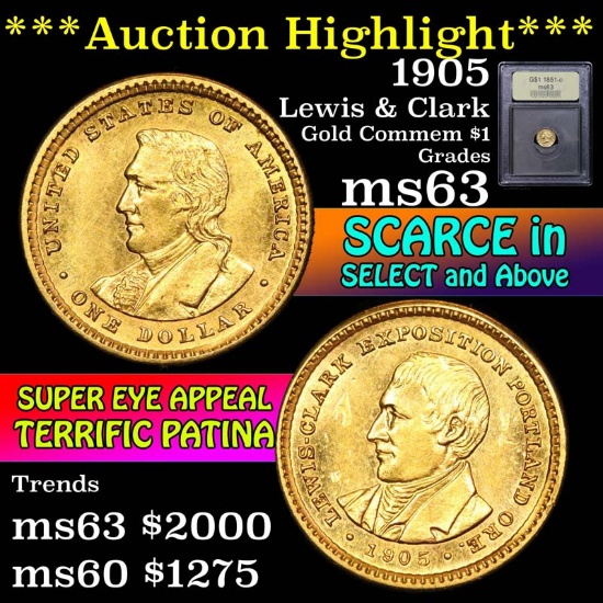 ***Auction Highlight*** 1905 Lewis & Clark Gold Commem Dollar $1 Graded Select Unc By USCG (fc)