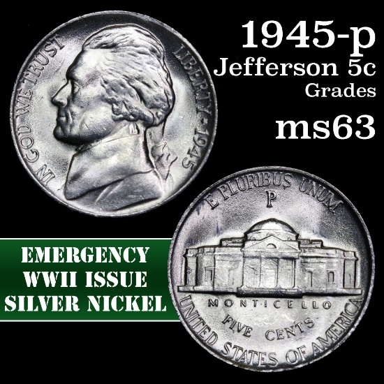 1945-p Jefferson Nickel 5c Grades Select Unc