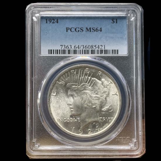 PCGS 1924-p Peace Dollar $1 Graded ms64 By PCGS