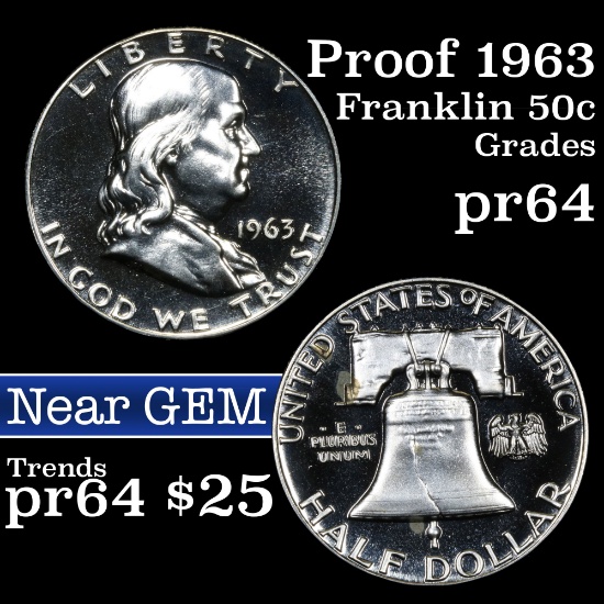 Proof 1963 Franklin Half Dollar 50c Grades Choice Proof DCAM