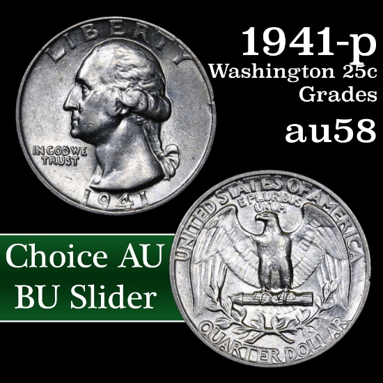 1941-p Washington Quarter 25c Grades Choice AU/BU Slider