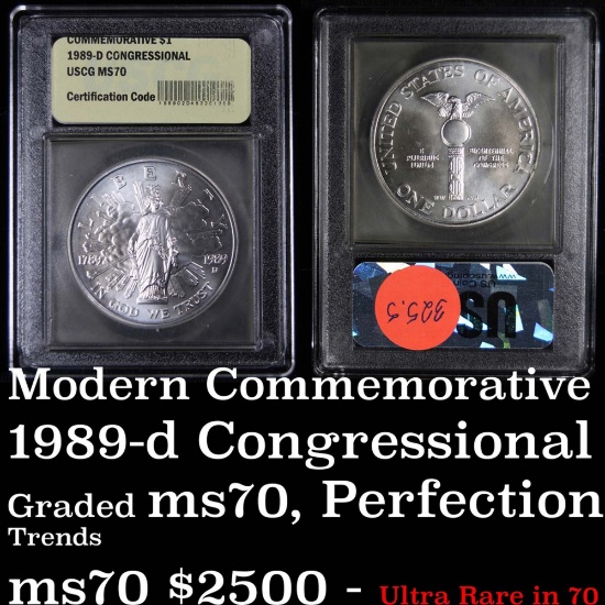 1989-d Congress Modern Commem Dollar $1 Graded ms70, Perfection by USCG