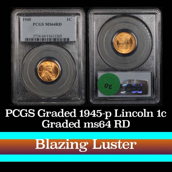 PCGS 1945-p Lincoln Cent 1c Graded ms64 RD by PCGS