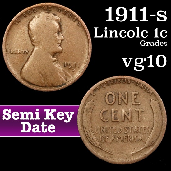 1911-d Lincoln Cent 1c Grades vg+