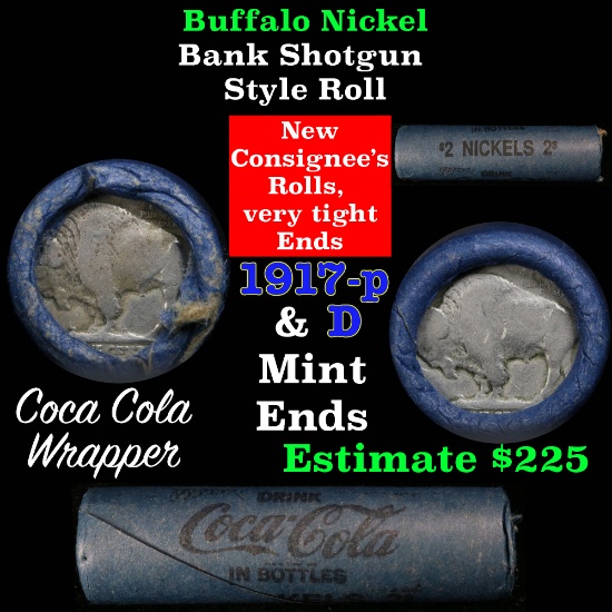 Full roll of Buffalo Nickels, 1917 on one end & a 'd' Mint reverse on other end (fc)