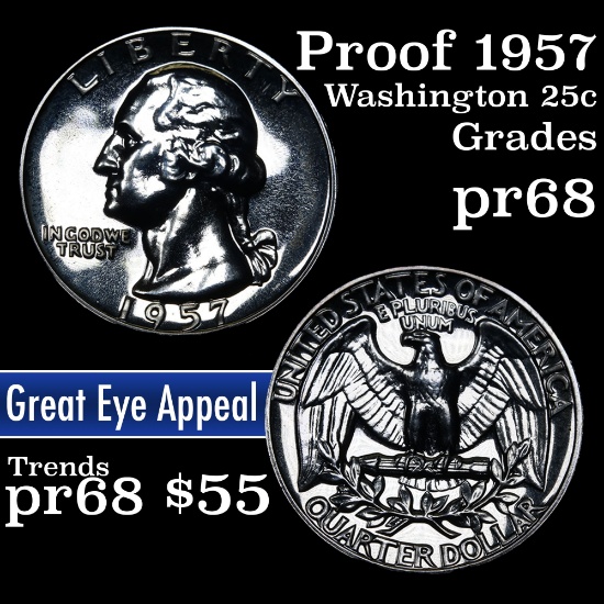 Proof 1957 Washington Quarter 25c Grades GEM++ Proof