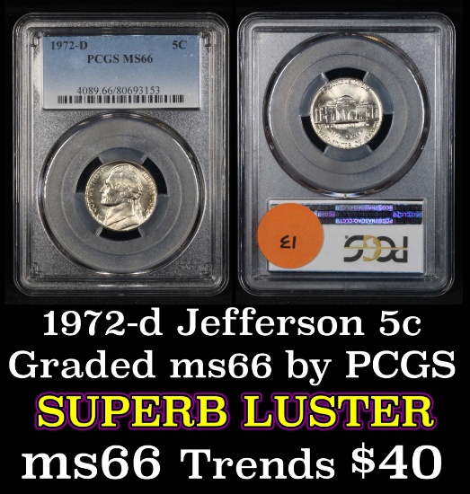 PCGS 1972-d Jefferson Nickel 5c Graded ms66 by PCGS