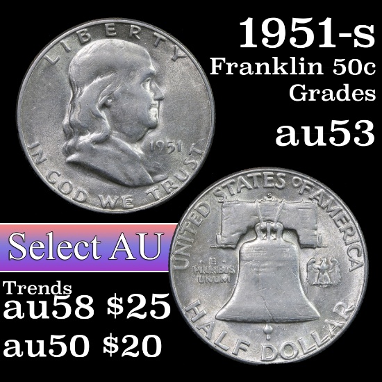 1951-s Franklin Half Dollar 50c Grades Select AU