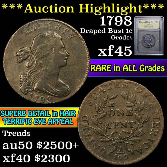 ***Auction Highlight*** 1798 Draped Bust Large Cent 1c Graded xf+ by USCG (fc)