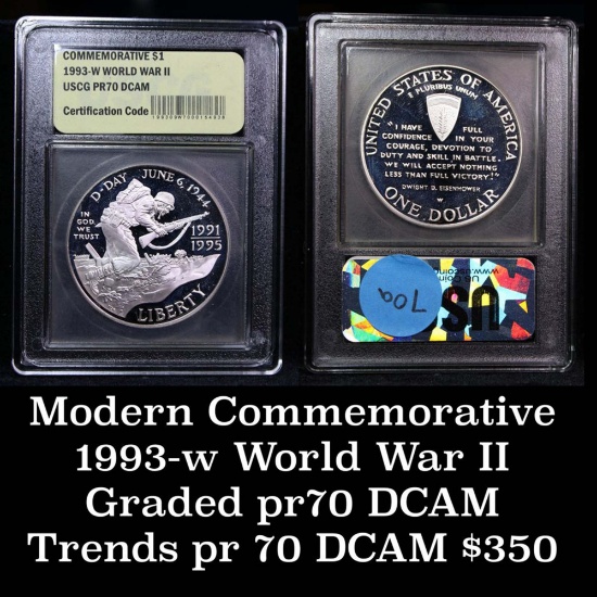 1993-w WWII Modern Commem Dollar $1 by USCG GEM++ Proof Deep Cameo