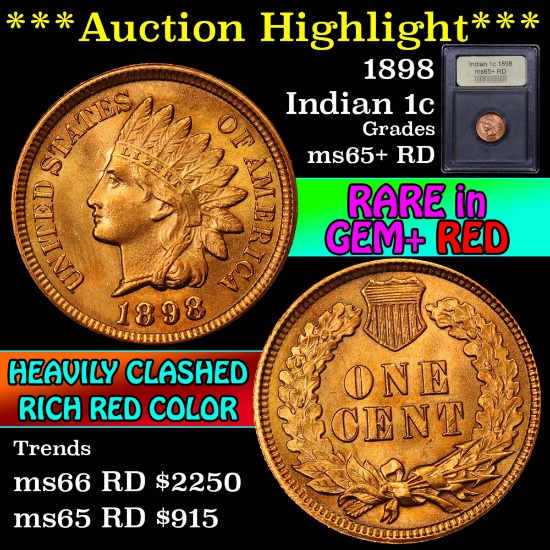***Auction Highlight*** 1898 Indian Cent 1c Graded Gem+ Unc RD by USCG (fc)