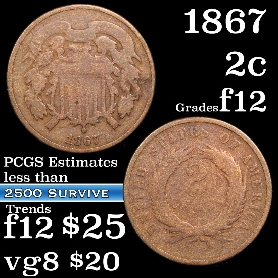 1867 Two Cent Piece 2c Grades f, fine