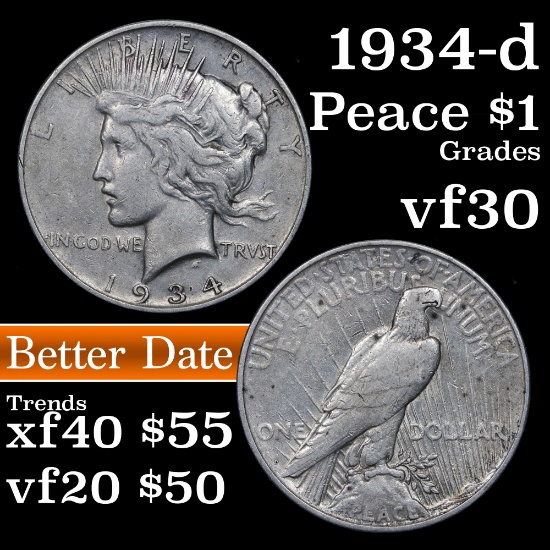1934-d Peace Dollar $1 Grades vf++