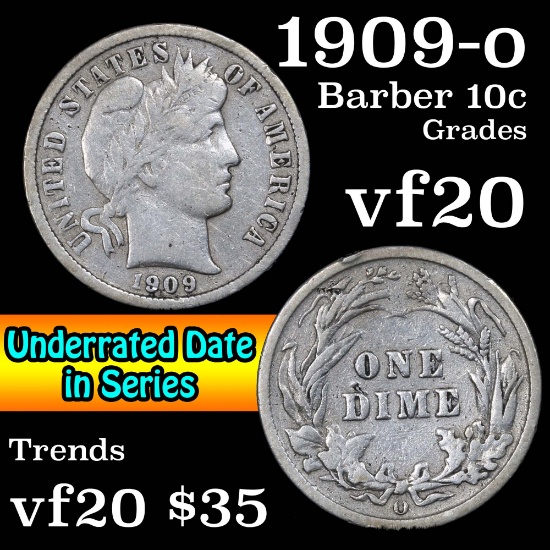 1909-o Barber Dime 10c Grades vf, very fine