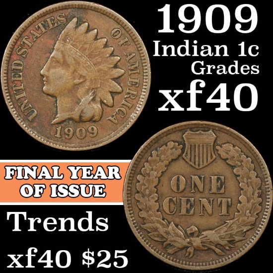 1909 Indian Cent 1c Grades xf