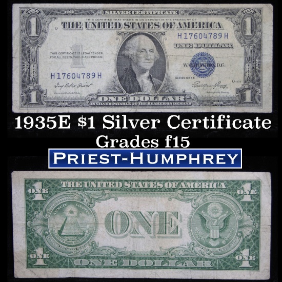 1935E $1 Blue Seal Silver Certificate Grades f+