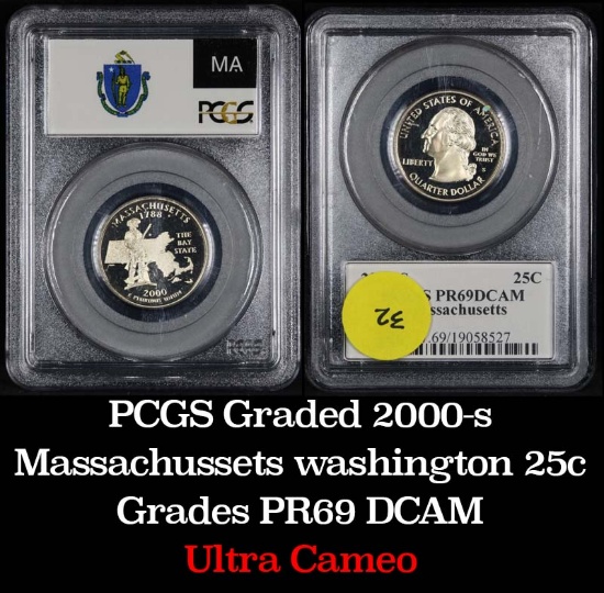 PCGS 2000-s Massachussets Washington Quarter 25c Graded pr69 DCAM by PCGS