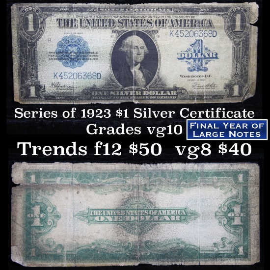 1923 Large Size $1 Silver Certificate Grades vg+