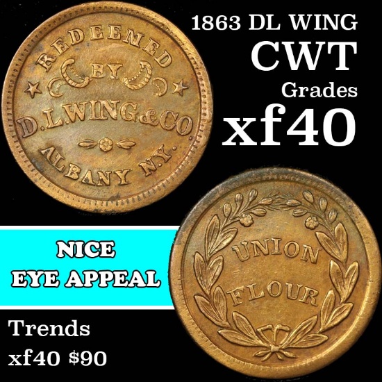 (1863) DL Wing Civil War Token 1c Grades xf