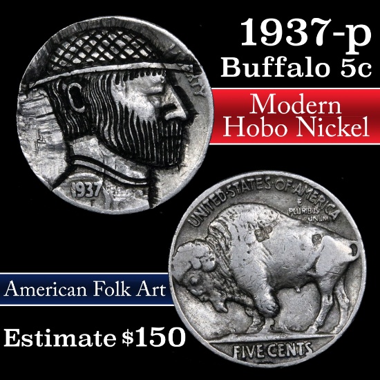 Hobo Buffalo Nickel 5c hand carved
