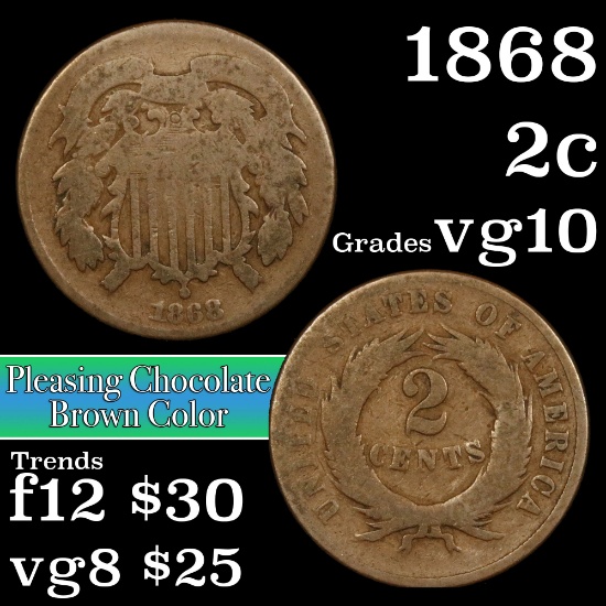 1868 Two Cent Piece 2c Grades vg+