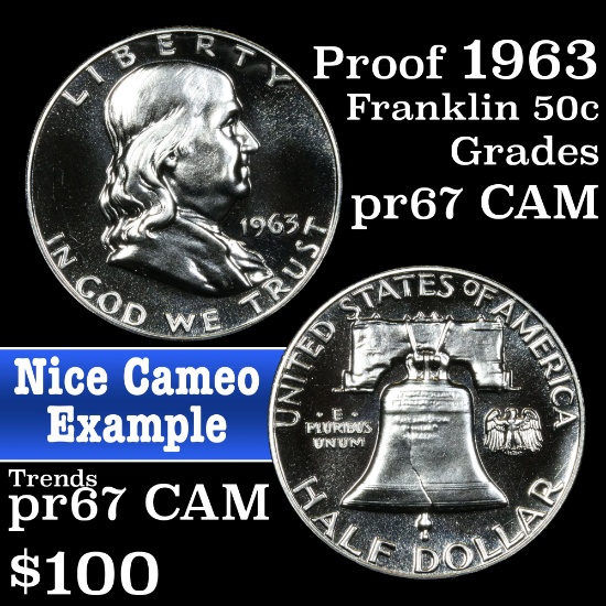 Proof 1963 Franklin Half Dollar 50c Grades GEM++ Proof Cameo