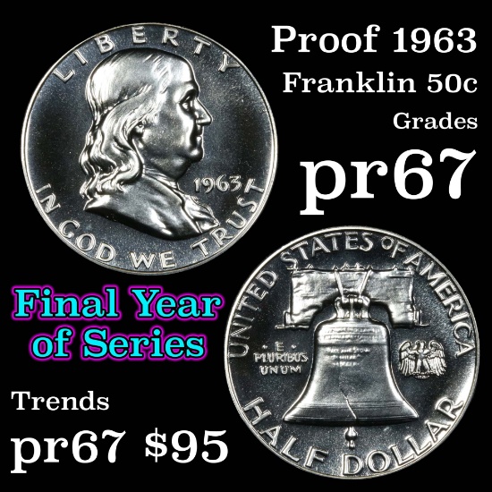 Proof 1963 Franklin Half Dollar 50c Grades GEM++ Proof