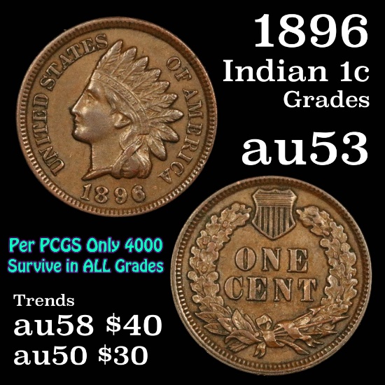 1896 Indian Cent 1c Grades Select AU