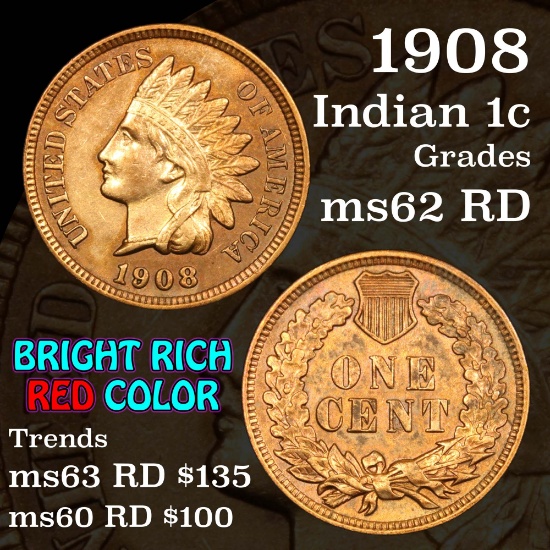 1908 Indian Cent 1c Grades Select Unc RD