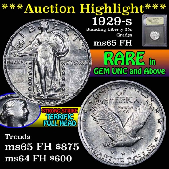 ***Auction Highlight*** 1929-s Standing Liberty Quarter 25c Graded GEM FH by USCG (fc)