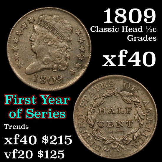 1809 Classic Head half cent 1/2c Grades xf (fc)