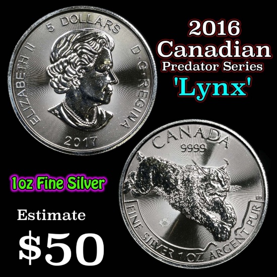 2016 Canadian Predator Series 'Lynx' 1oz Fine Silver Silver Round