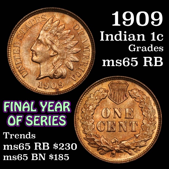 1909 Indian Cent 1c Grades GEM Unc RB (fc)