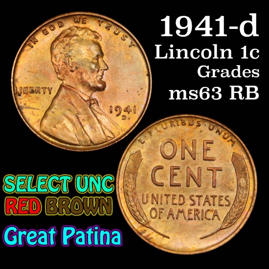 1941-d Lincoln Cent 1c Grades Select Unc RB