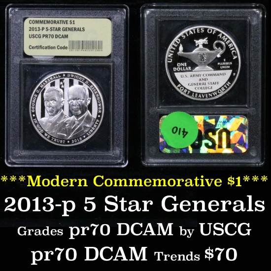 2013-P 5-Star Generals  Modern Commem Dollar $1 Graded GEM++ Proof Deep Cameo by USCG