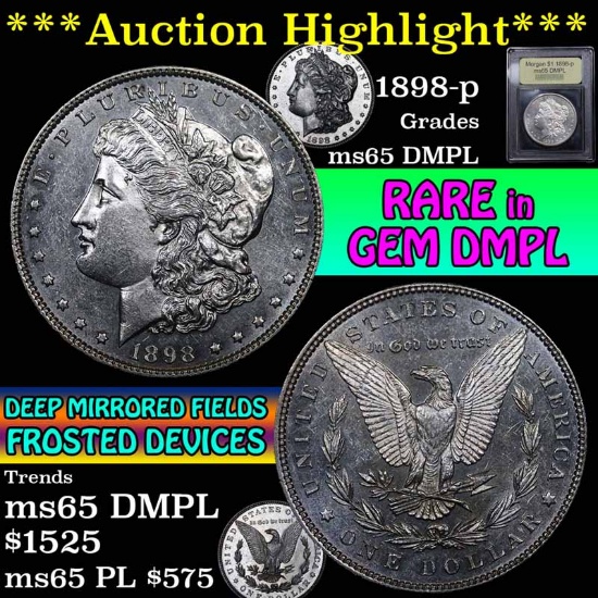 ***Auction Highlight*** 1898-p Morgan Dollar $1 Graded GEM Unc DMPL by USCG (fc)