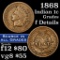 1868 Indian Cent 1c Grades f details