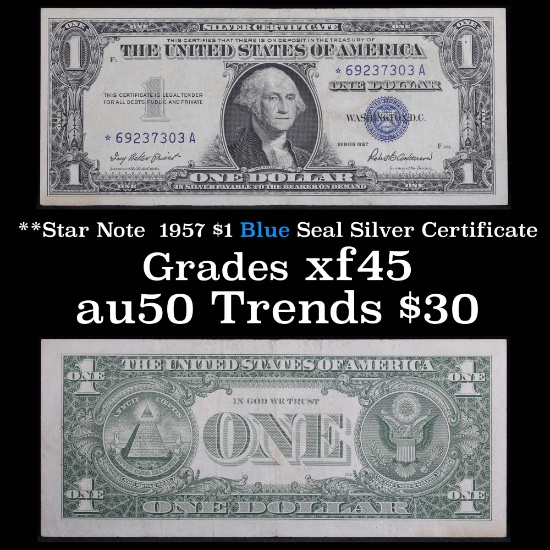 **Star Note  1957 $1 Blue Seal Silver Certificate Grades xf+