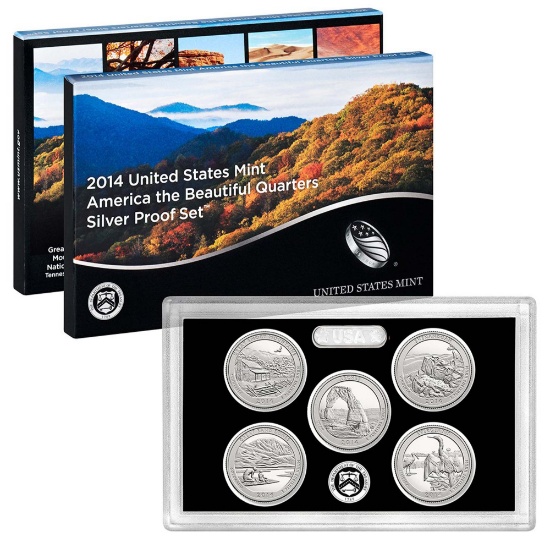 2014 United States Quarters America the Beautiful Silver Proof Set - 5 pc set