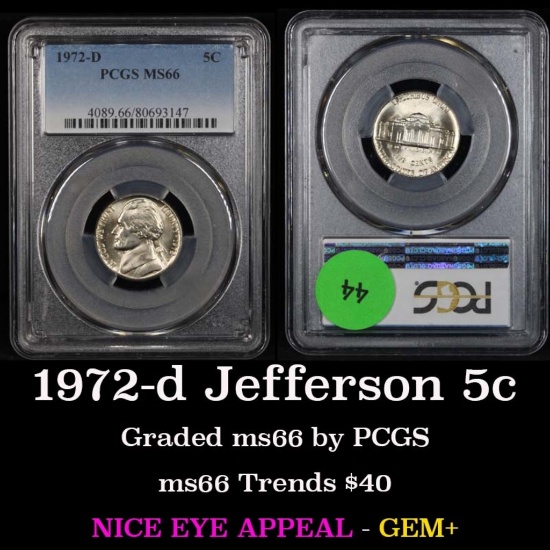 PCGS 1972-d Jefferson Nickel 5c Graded ms66 by PCGS